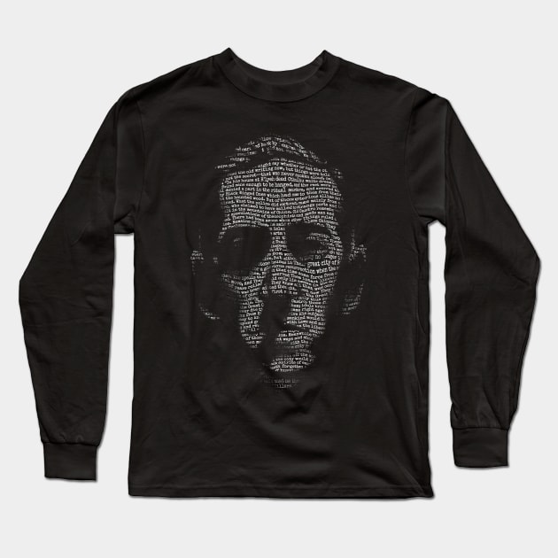 H P Lovecraft Necronomicon text portrait Long Sleeve T-Shirt by vincentcarrozza